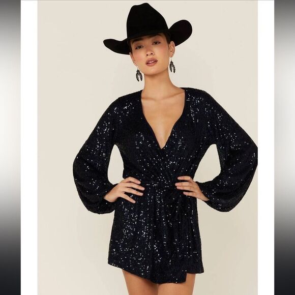Free People Christa Sequin Romper S - Picture 1 of 10